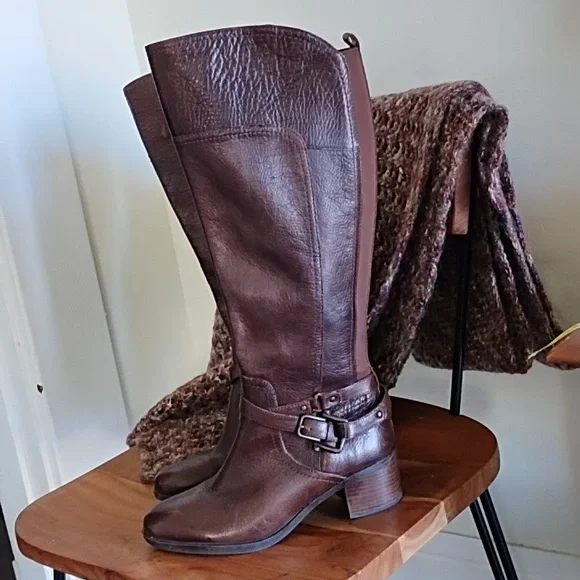 Marc Fisher brown tall leather boots with buckle detail size 8 1/2 - Picture 5 of 15